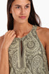 Long A-line sleeveless dress in printed cotton with pockets